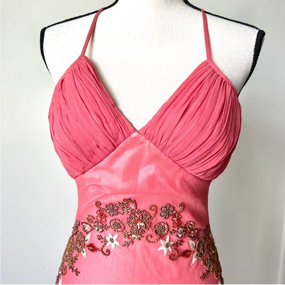 Vintage 90s 100% Silk Bead Dress Silk Dress Floral Prom Dress Fairy Cottage Pink - Picture 14 of 17